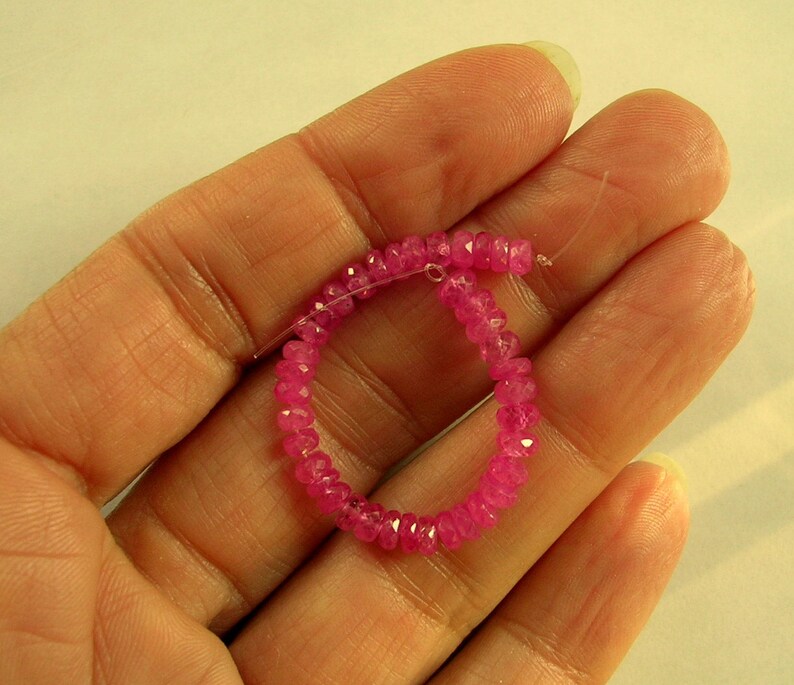 Pink sapphire faceted rondelle beads AAA 3-4mm 3 strand image 3