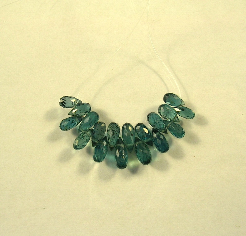 Blue green kyanite faceted drop briolette beads AAA 7-9.5mm 18pcs
