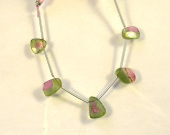 Watermelon tourmaline slice beads 8-10mm 12.3ct 5 pieces