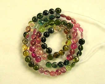 Multi tourmaline smooth puffy coin beads AAA 5mm 14.5" strand