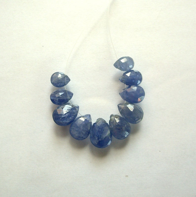Blue sapphire faceted pear beads AAA 6.5-10mm 7pcs