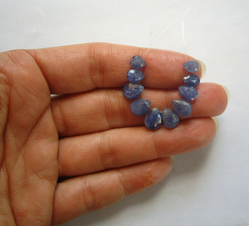 Blue sapphire faceted pear beads AAA 6.5-10mm 7pcs