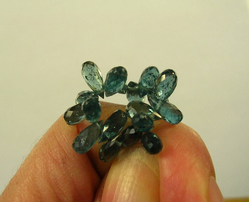 Blue green kyanite faceted drop briolette beads AAA 7-9.5mm 18pcs