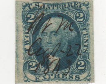 2 cents Express Imperforate Revenue 1862-71 (Scott&#39;s R9a) Single Stamp, Used