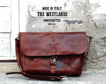 TWL Leather Messenger Bag "" Gentlemen's "Hand Bag Full Grain Leather Postman Bags Travel Job's The Westlands Made in Italy Leather Handmade