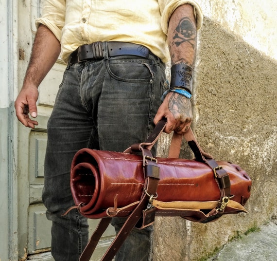 Fait à la main en cuir italien chef sac en cuir couteau porte couteaux sac  sac à main à la main rouleau de fermeture personnalisable -  France