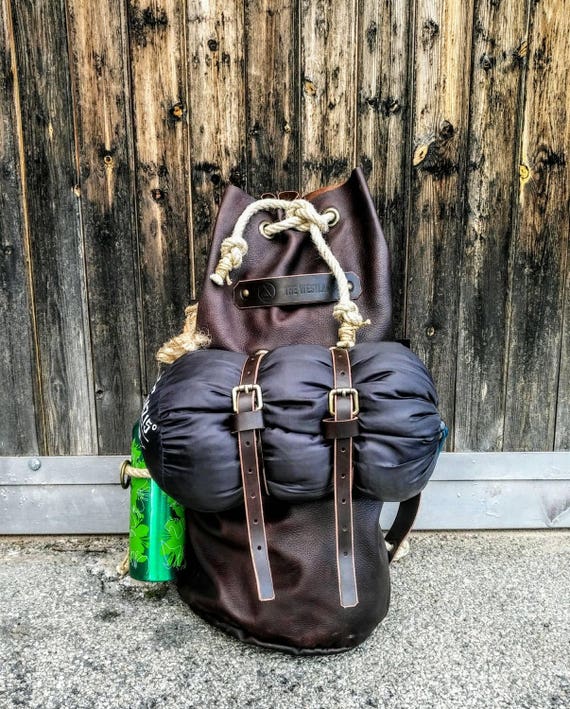 leather camping backpack