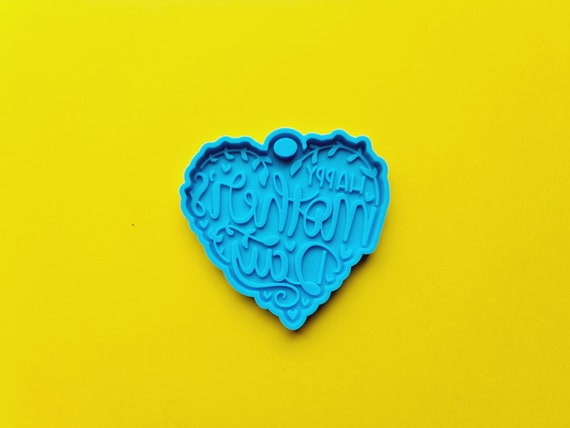 Happy Valentines Day Heart Keychain Silicone Mold for Resin, Size 75x70 Mm,  5 Mm Deep 