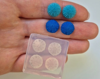 Silicone mold for resin 4 tiny urchin shells, mold for resin earrings studs 12x5mm