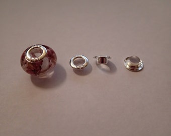 Eyelets/grommet caps for European beads, silver plated.