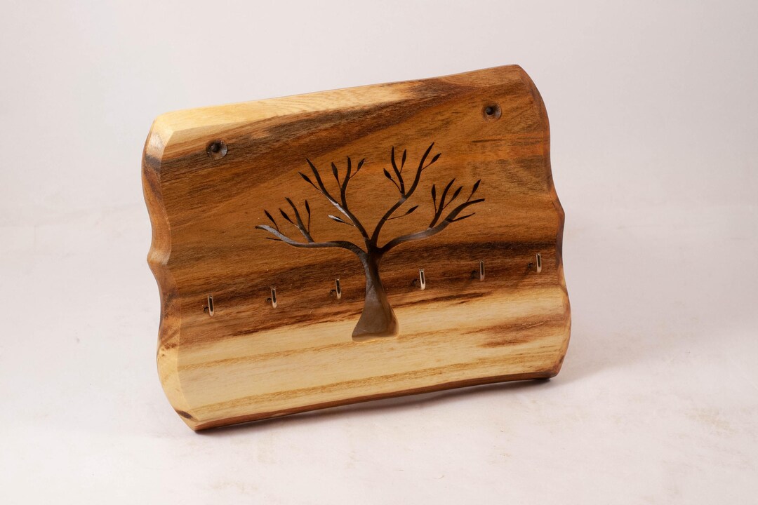 Rustic Wooden Key and Jewelry Holder, Wall-mounted Organizer With Tree ...