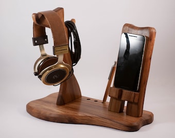 Sound station Headphone stand and Phone Dock iPhone docking station Gift for Him tech gift