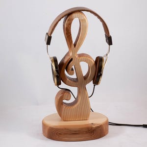 Wooden headphone stand, Violin Clef
