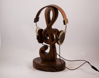 Wooden headphone stand, Violin Clef