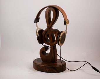 Wooden headphone stand, Violin Clef