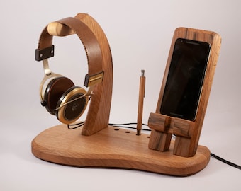 Sound station Headphone stand and Phone Dock iPhone docking station Gift for Him tech gift