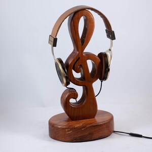 Wooden headphone stand, Violin Clef