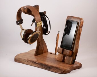 Sound station Headphone stand and Phone Dock iPhone docking station Gift for Him tech gift