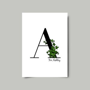 Inicial botánica, Impresiones de pared de hojas de letras, Arte de pared, Impresiones de pared, Impresiones botánicas, Plantas, Impresiones de dormitorios, Impresión personalizada de jardineros
