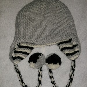 Hand knitted reversible black, white and grey winter hat image 3