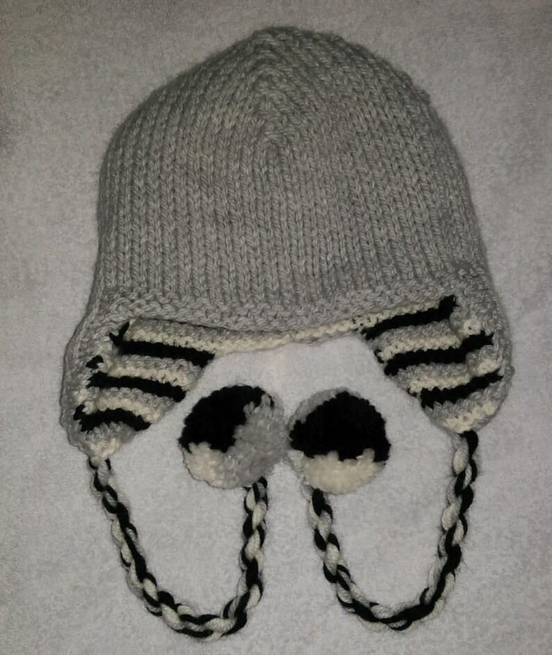 Hand knitted reversible black, white and grey winter hat image 3