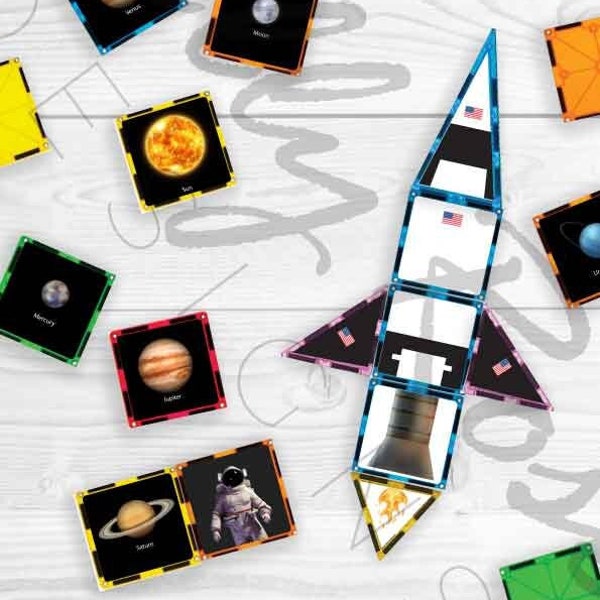 Space rocket magnet tile toppers - stickers or laminated toppers - make a space shuttle