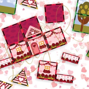 Magnatile toppers - valentine gift  house - kindergarten home schooling instant digital download
