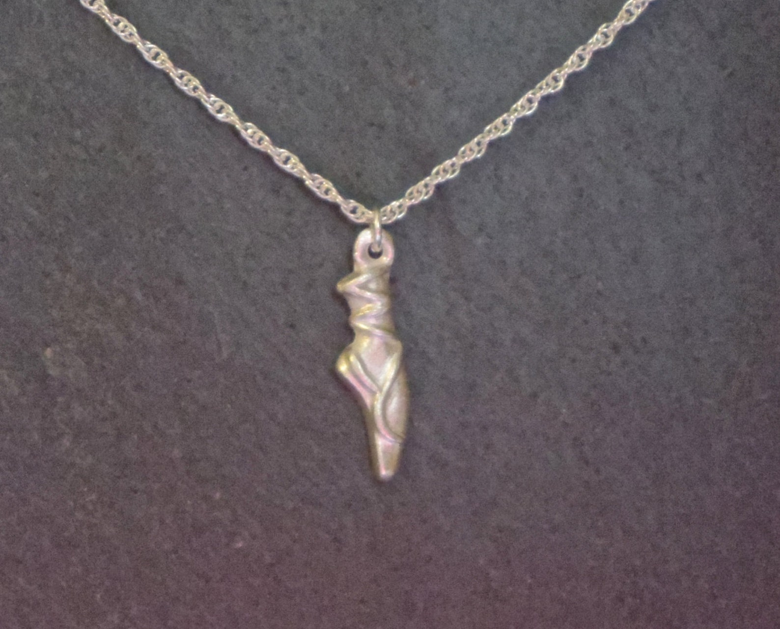 silver ballet shoe necklace, dancer, ballerina, fine silver necklace