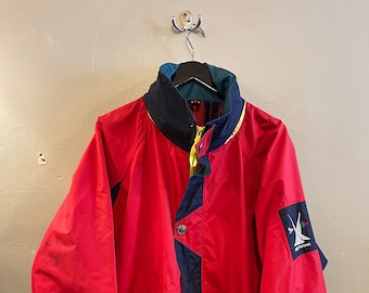HELLY HANSEN / vintage spring jacket / 90s vintage / 90 HH / hip hop / streetwear / red and blue / big logo / windbreaker / men's M-L.