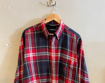 NAUTICA / vintage nautica / vintage shirt / mens shirt / boyfriend shirt / Nautica plaid / lightweight shirt / 90s Nautica / sail / mens XL