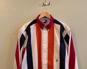 TOMMY HILFIGER Barber Pole shirt Tommy vintage Lion crest menswear 90s Tommy Polo clothes Hip Hop Tommy Boy mens L.