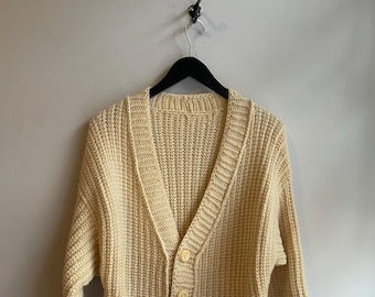 CÁRDIGAN / cárdigan de lana / suéter sin dril / suéter vintage / suéter unisex / suéter de los años 80 / cosido a mano / lana color crema / invierno / hombre M