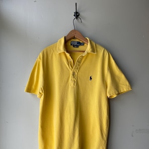 POLO RL / vintage summer polo shirt / purple logo / featherweight mesh / canary yellow polo / 90s Polo / vintage golf shirt / mens S