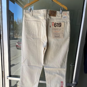 LEVI&#39;S / vintage orange tab jeans / deadstock Levi&#39;s / 619 straight leg / 90s jeans / roomy fit / light beige jeans / new with tag / mens 38