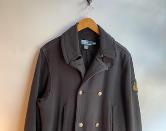 POLO RL / vintage cotton peacoat / dark navy, black peacoat / Polo navy coat / metal buttons / nautical vintage / vintage Polo / men's L