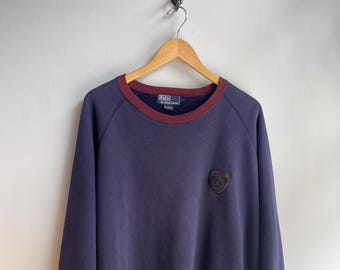 POLO RL / vintage purple jumper / badge logo / raglan sleeve / striped cuffs / 80s - 90s Polo / hip hop / oversized / men's XL-2XL