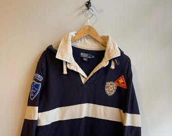 POLO RL / Vintage Rugby Shirt / Black and Red Stripe / Dragon
