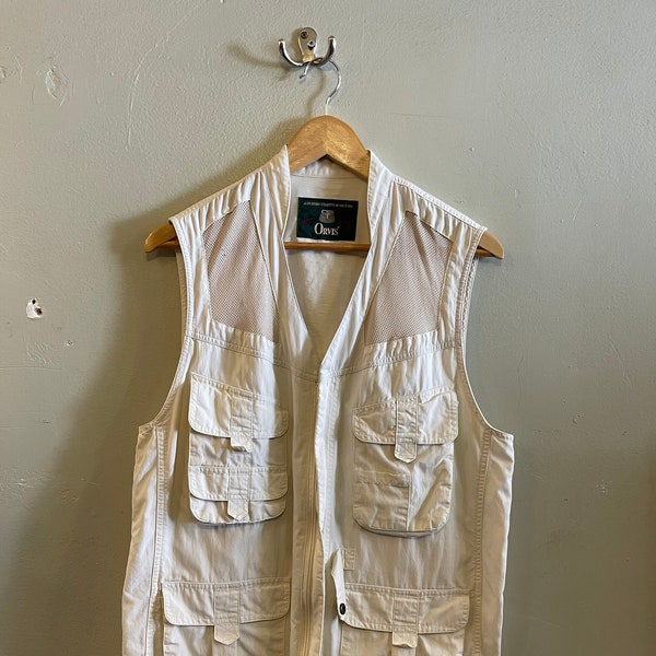 ORVIS / vintage fishing vest / off-white / many pockets / hunting vest / outdoor gear / camping vest / hiking vest / Filson / Polo / mens L