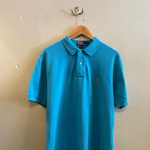 POLO RL / vintage polo shirt / baby blue / orange logo / 90s Polo / vintage Ralph Lauren / ivy league / hip hop / mens classic / mens L.