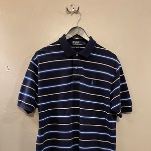 POLO RL / classic polo / 90s Polo / vintage Ralph Lauren / black n blue stripe / Polo summer shirt / mens Polo / vintage Polo / mens L.