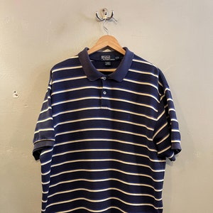 POLO RL / vintage polo shirt / striped polo / 90s Polo shirt / navy and yellow / vintage prep / ivy style / 90s ralph lauren / mens L-XL