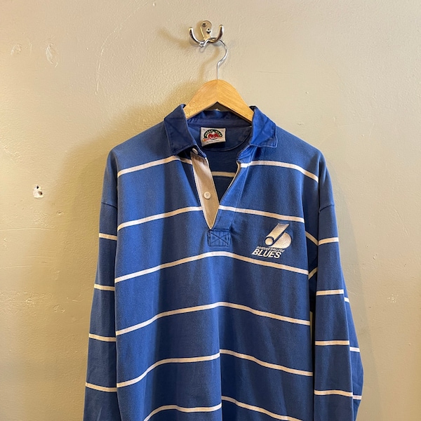 DAWSON / vintage rugby shirt / blue striped / Barbarian rugby / mens rugby shirt / number 2 / 90s rugby shirt / heavy duty / fall / mens L