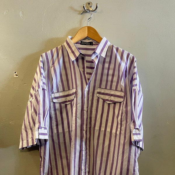 DUPONT / vintage shirt / made in France / french tailoring / unique pleats / summer shirt / lightweight cotton / 80s vintage / mens L-XL