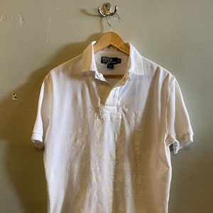 POLO RL / Snipe division / Big front print / white polo / vintage Ralph Lauren / shortsleeve polo / 90s Polo / 90s Ralph Lauren / mens M-L