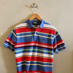 POLO RL / vintage Polo / Fez style / 90s Ralph Lauren / mens polo / hip hop / bold stripes / 90s Polo / streetwear / golf shirt / mens S-M
