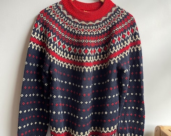 PAUL MAGE / Danish woolen sweater / nordic sweater / fair isle sweater / all wool / handmade sweater / vintage wool / mens M.