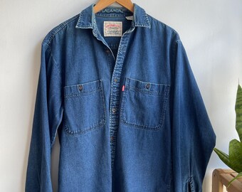 LEVI'S / camisa vaquera vintage / azul índigo / camisa Levi's de los 90 / camisa vaquera de trabajo / azul vaquero oscuro / ropa de rancho / ropa de trabajo vintage / hombre S-M