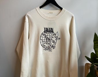 Tintín / Sudadera vintage de cuello redondo con estampado de dibujos animados / Sudadera bordada / Tintín de los 80 / Tintín de los 90 / Diseños Hergé / Efecto desgastado / Talla M-L para hombre
