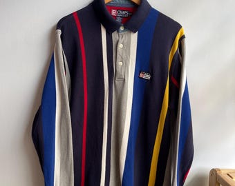 CHAPS RL / gestreiftes Poloshirt / Langarm-Rugbyshirt / 90er Jahre Chaps-Shirt / gestreift / Hip Hop / Skateboard Shirt / Größe M.