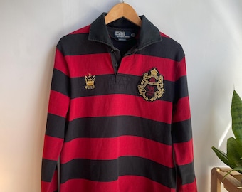 POLO RL / Striped Short Sleeve Rugby / Big Patches / Blue and
